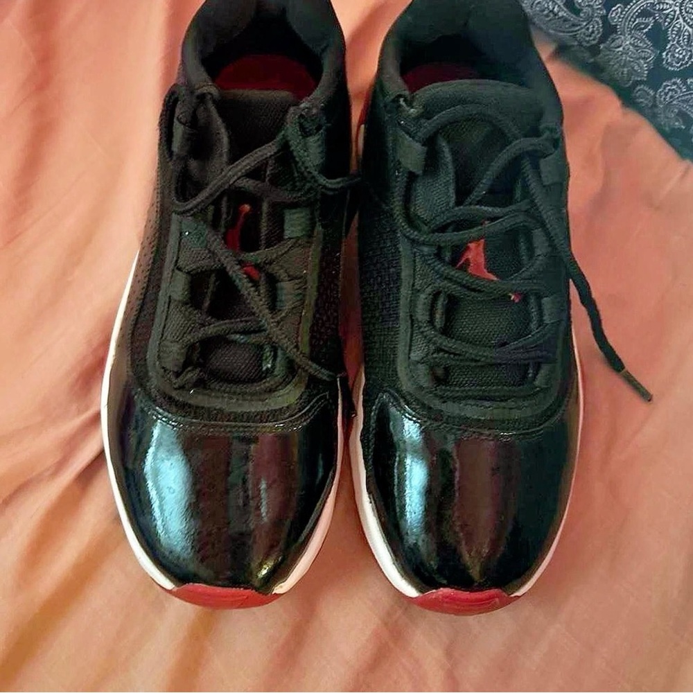 Jordan 11 s Kids Black and Red Sneakers